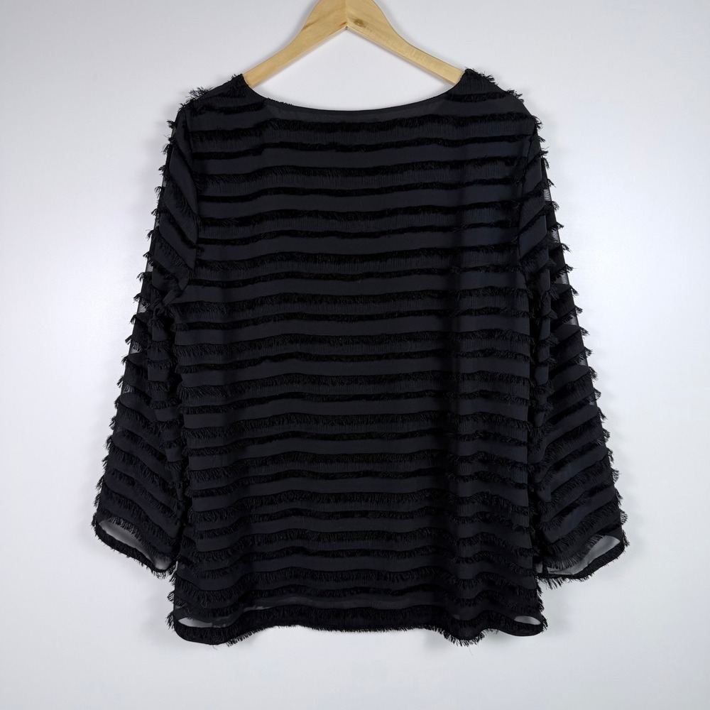 Whimsigoth Party Alfani Black Tiered Fringe Eyelash Chiffon Blouse Top Size XL - Picture 3 of 8